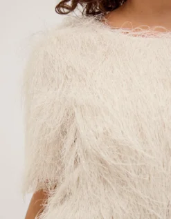 Tori Short Sleeve Fringe Mini Dress Ivory
