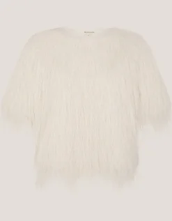 Tori Short Sleeve Fringe Top Ivory