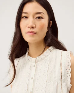 Trish Sleeveless Broderie Frill Top Ivory