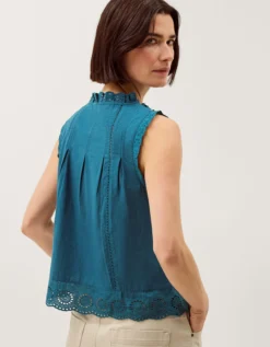 Trish Sleeveless Broderie Frill Top Teal