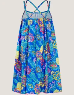 Tropical Floral Crossover Dress Blue