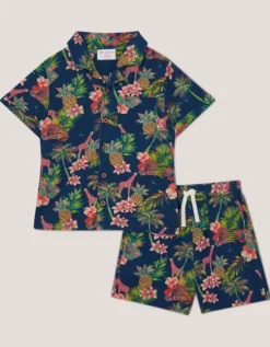 Tropical Print Shirt and Shorts Set Multi