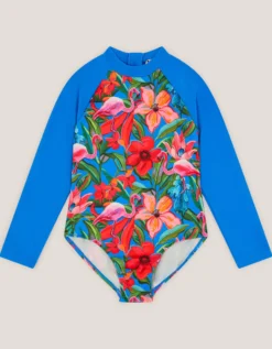 Tropical UPF50+ Long Sleeve Swimsuit Blue