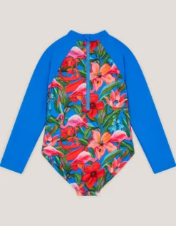 Tropical UPF50+ Long Sleeve Swimsuit Blue