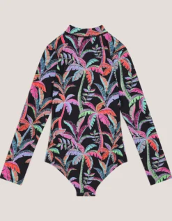 Tropical UPF50+ Long Sleeve Swimsuit Black