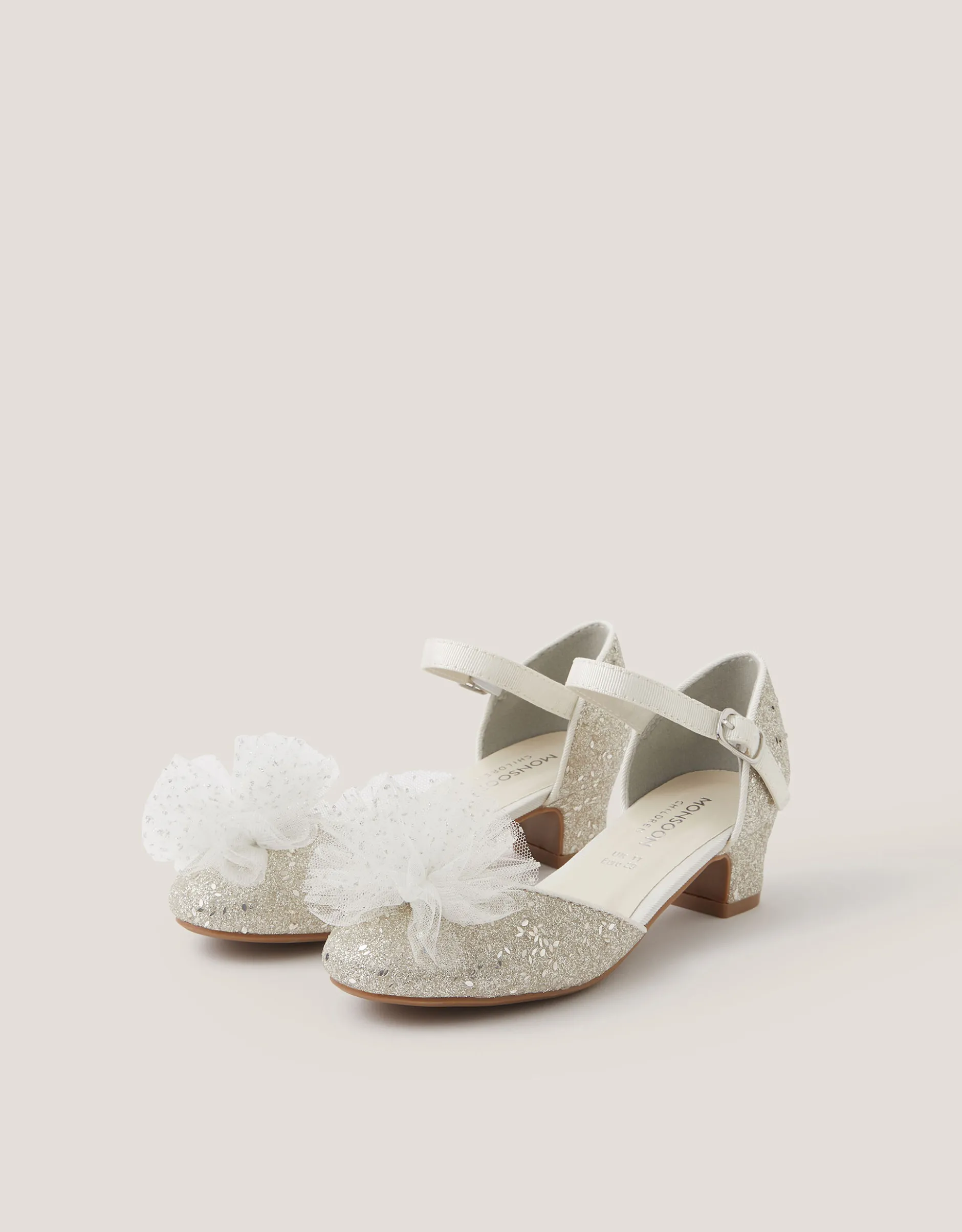 Tulle Pom Glitter Closed Toe Heels Silver
