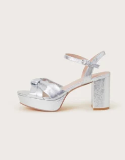 Twist Knot Platform Heels Silver