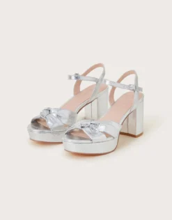 Twist Knot Platform Heels Silver