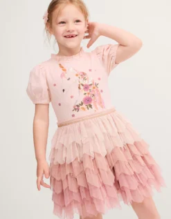 Unicorn Embellished Tiered Disco Dress Pink