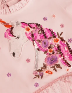 Unicorn Embellished Tiered Disco Dress Pink