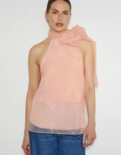 Vera Sleeveless Organza Pussybow Top Pink