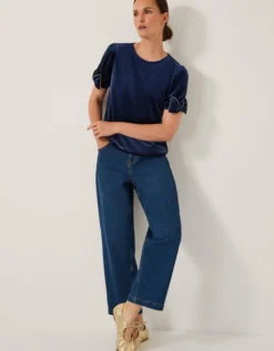 Vita Bow Sleeve Velvet T-Shirt Blue