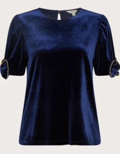 Vita Bow Sleeve Velvet T-Shirt Blue