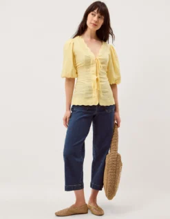 Willow Puff Sleeve Tie Front Top Yellow