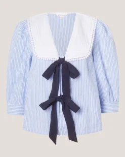 Xenia Tie Front Stripe Blouse Blue