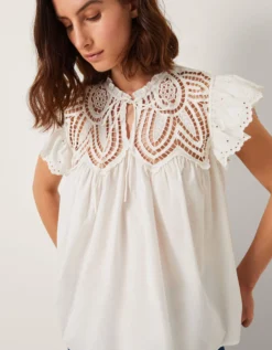 Zadie Broderie Frill Top White
