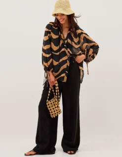 Zahara Abstract Stripe Print Blouse Black