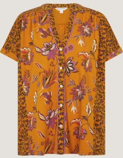 Zainab Floral Print Jersey Top Orange