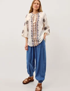 Zoey Embroidered Tunic Top Ivory